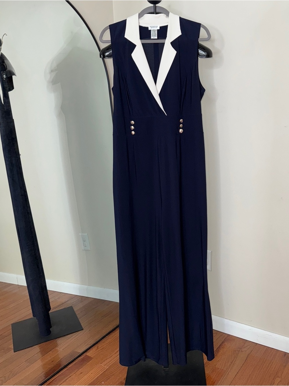 Monroe & Main Vintage90s Navy Nautical Jumpsuit Sleeveless Wide Leg Size L